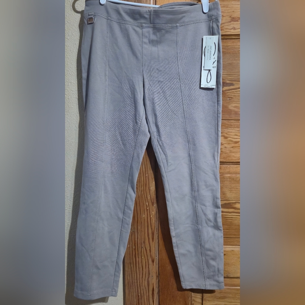 Zac & Rachel Women's Pants Gray Sz L Figure Defining Stretch Slip On Ankle Pants